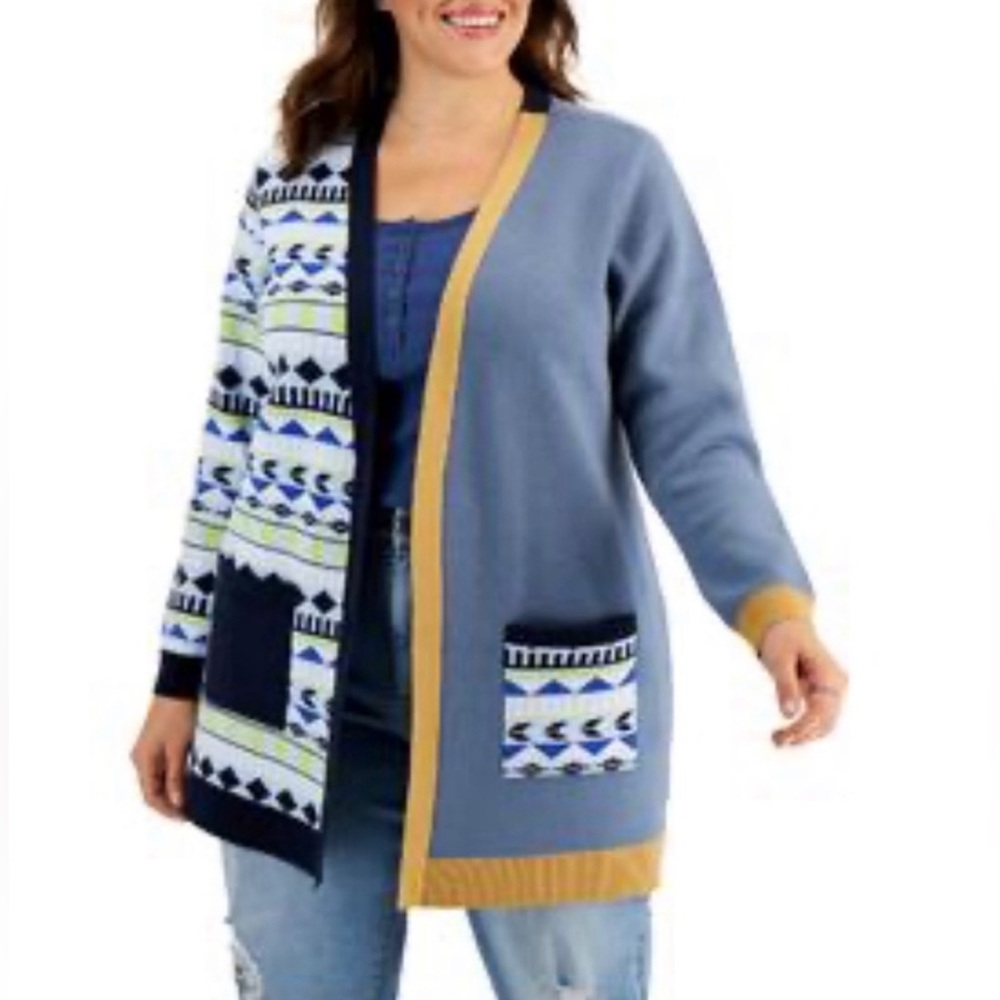 NWT Style & Co Size 2X Open Front Cardigan Western Countrycore Coastal Grandma